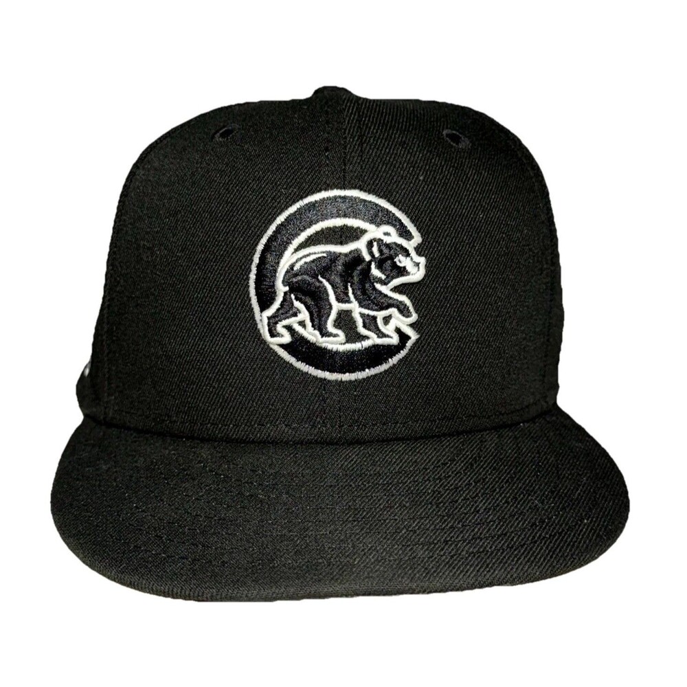 New Era 59FIFTY Chicago Cubs Hat MLB Fitted Cap Men's Black Baseball Size 7 1/8